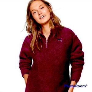 Victoria’s Secret PINK burgundy 1/4 zip Sherpa pullover